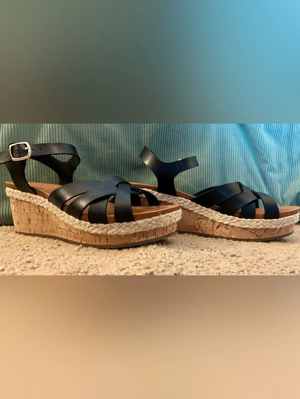 Sonoma Goods for Life Black Espadrille Platform Wedge Sandals Size 8.5